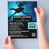 深いシーダイバーシルエット、スキューバダイビングレッスン チラシ (手)