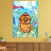 深いシーダイバー水中 キャンバスプリント (インサイチュ (リビング))