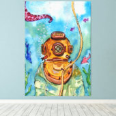 深いシーダイバー水中 キャンバスプリント (インサイチュ (ウッドフロア))