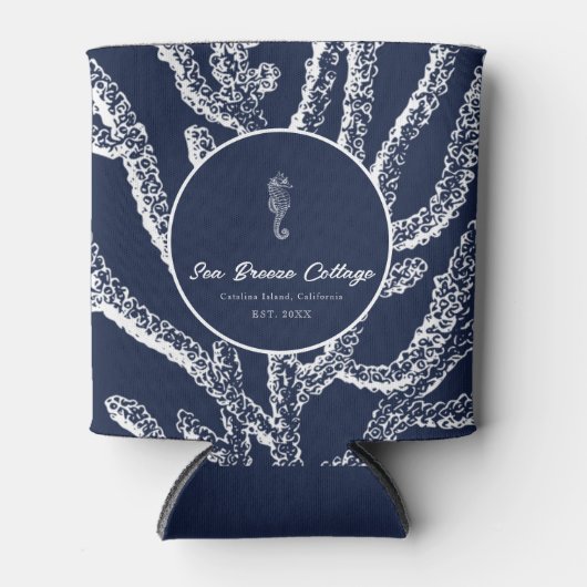 深いシーダイブ：ネイビーブルー&ホワイト航海のインスパイア 缶クーラー (正面)