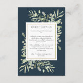 深いシーブルーウォーターカラーグリーナリー結婚ズ詳細 エンクロージャーカード (正面)