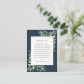 深いシーブルーグリーンリーフローラ結婚ズサンキュー プレイスカード (スタンド正面)