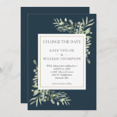 深いシーブルー日付を変更する緑結婚の セーブザデート (正面/裏面)