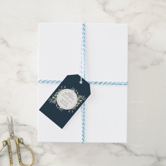 深いシーモダンブルーグリーン冬の結婚式の好意 ギフトタグ (より糸付き)