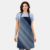 深いスカイブルーストライプー エプロン (着用した状態)