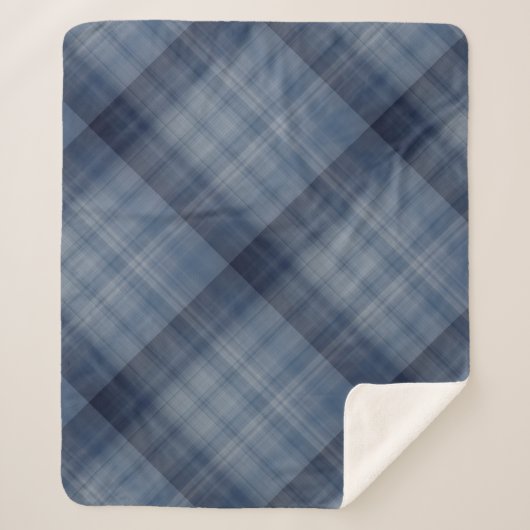 深いスカイブループレイド シェルパブランケット (正面)