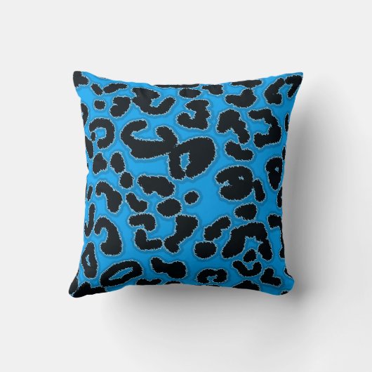 深いスカイブルーレオパードアニマルプリント クッション (裏面)