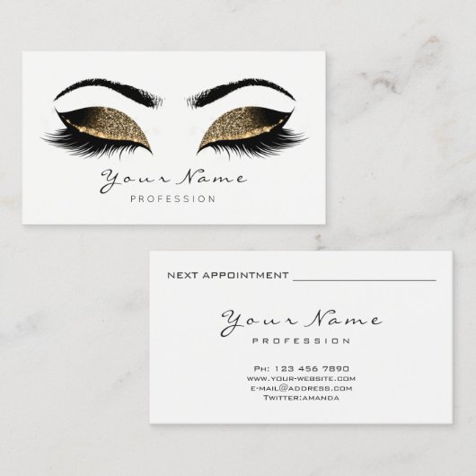 深いセピアグリッターメイクアップアーティストラッシュ白黒 予約カード (正面/裏面)