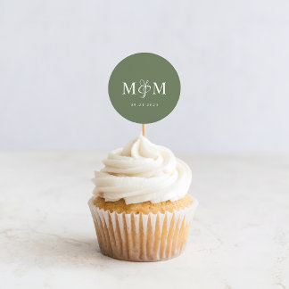 深いセージグリーンモノグラム結婚ズ封筒用シール ラウンドシール