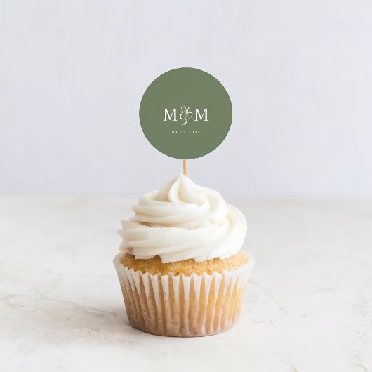 深いセージグリーンモノグラム結婚ズ封筒用シール ラウンドシール