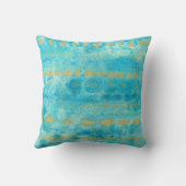 深いターコイズの水彩画の芸術の金ゴールド クッション (裏面)