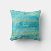 深いターコイズの水彩画の芸術の金ゴールド クッション (正面)