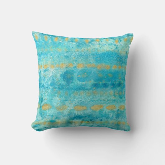深いターコイズの水彩画の芸術の金ゴールド クッション (正面)