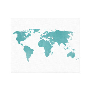 深いターコイズの素朴な世界地図 キャンバスプリント
