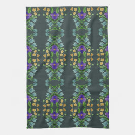 深いターコイズフローラ キッチンタオル