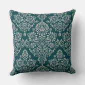 深いターコイズブルーの豪華なダマスク柄 クッション (裏面)