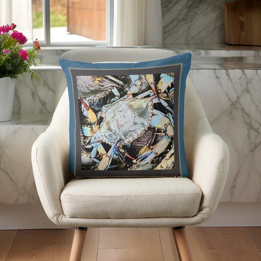 深いターコイズ及びグレークラブカニ枕 クッション