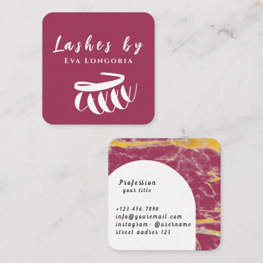 深いダークマゼンタパープルピンクまばたき スクエア名刺 (正面/裏面)