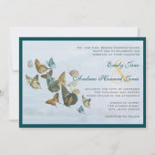 深いティール（緑がかった色）お洒落バタフライ結婚式招待状 招待状 (正面)
