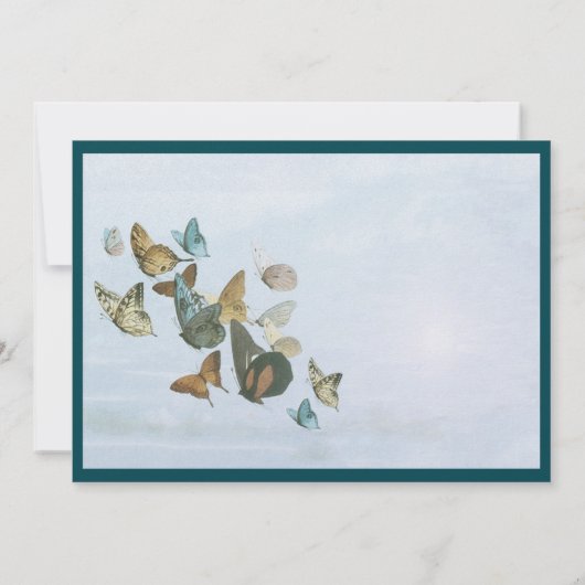 深いティール（緑がかった色）お洒落バタフライ結婚式招待状 招待状 (裏面)
