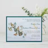 深いティール（緑がかった色）お洒落バタフライ結婚式招待状 招待状 (スタンド正面)