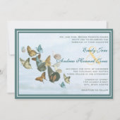 深いティール（緑がかった色）お洒落バタフライ結婚式招待状 招待状 (正面)