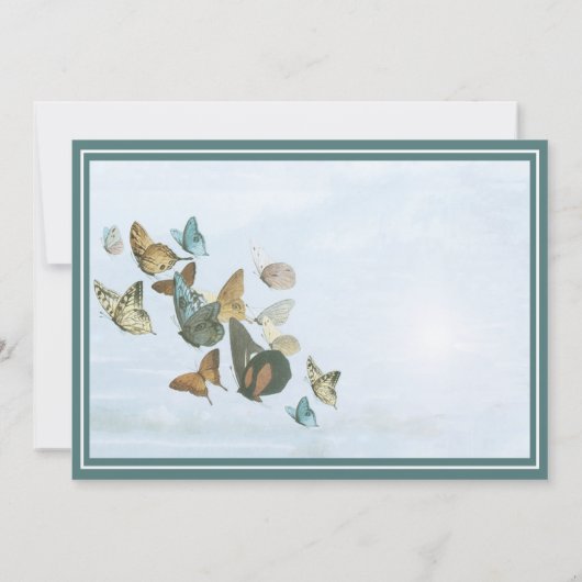深いティール（緑がかった色）お洒落バタフライ結婚式招待状 招待状 (裏面)