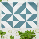 深いティール（緑がかった色）グリーンジオメトリックデコキューブパターン キッチンタオル (折り畳み)