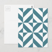 深いティール（緑がかった色）グリーンジオメトリックデコキューブパターン ポストカード (正面/裏面)