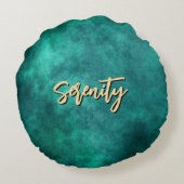 深いティール（緑がかった色）セレニティラウンドピロー ラウンドクッション (裏面)