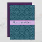 深いティール（緑がかった色）&パープルダマスクウェディング招待状 招待状 (正面/裏面)