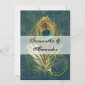 深いティール(緑がかった色)ピーコックフェザー結婚式招待状 招待状 (裏面)