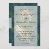 深いティール(緑がかった色)ピーコックフェザー結婚式招待状 招待状 (正面/裏面)