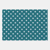 深いティール(緑がかった色)ブルーシルバーグリーンターコイズブルースターズ ラッピングペーパーシート (正面3)