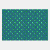深いティール(緑がかった色)ブルーシルバーグリーンターコイズブルースターズ ラッピングペーパーシート (正面2)