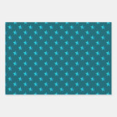 深いティール（緑がかった色）ブルーシルバー金ゴールドスターズ ラッピングペーパーシート (正面)
