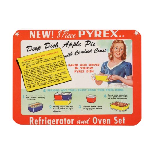 深いディッシュアップルパイレシピヴィンテージPyrex マグネット (横)