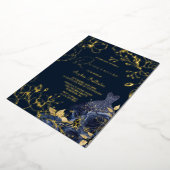 深いネイビーフローラ&ドレスキンセアニェラ金ゴールド 箔招待状 (回転した状態)