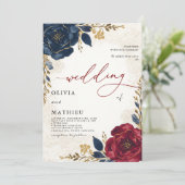 深いネイビーブルゴーニュフローラボタニッ結婚クス 招待状 (スタンド正面)