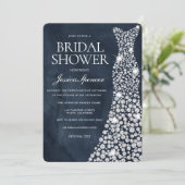 深いネイビーブルーホワイト結婚ズドレスブライダルシャワー 招待状 (スタンド正面)
