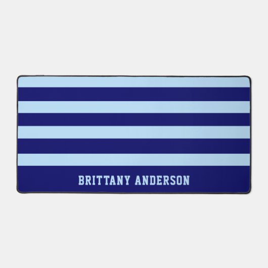深いネイビーブルー&スカイブルーストライプズ模様 デスクマット (正面)