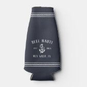 深いネイビ素朴いかりパーソナライズされたボート名 ボトルクーラー (正面)