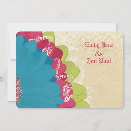 深いバラティール（緑がかった色）&柑橘類ライムガーベラウェディングエグッズ 招待状 (裏面)