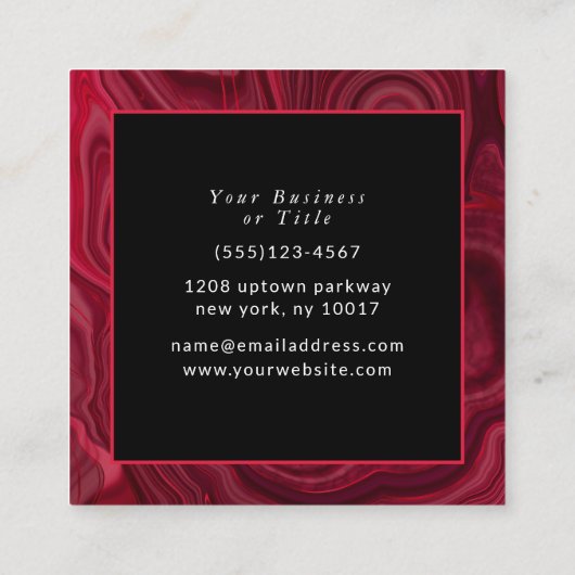 深いバラ抽象芸術瑪瑙マーブルパターン スクエア名刺 (裏面)