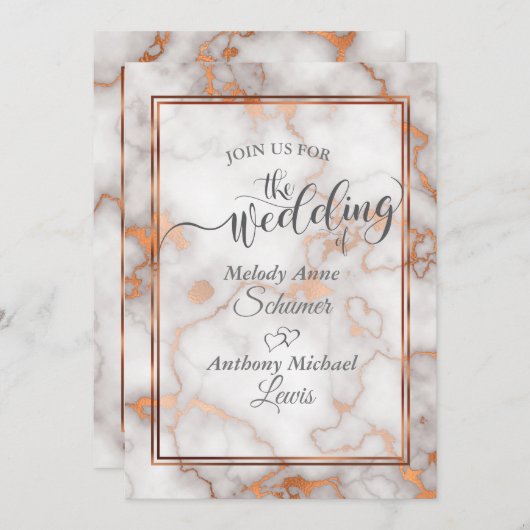 深いバラ金ゴールド/銅大理石書道 招待状 (正面/裏面)
