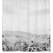 深いパウダーツリー//白黒スキー シャワーカーテン (正面)