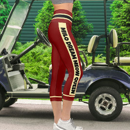 深いパーソナライズされたレッドブラッククリームキャットペットをテーマにした カプリレギンス