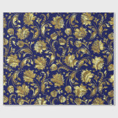 深いパープルおよび金ゴールドフローラダマスパターン ラッピングペーパー (フラット)