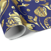 深いパープルおよび金ゴールドフローラダマスパターン ラッピングペーパー (ロールコーナー)