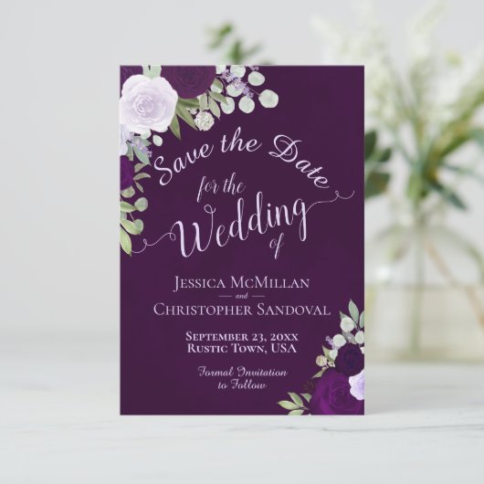 深いパープルウォーターカラーボホバラズ結婚 セーブザデート (スタンド正面)